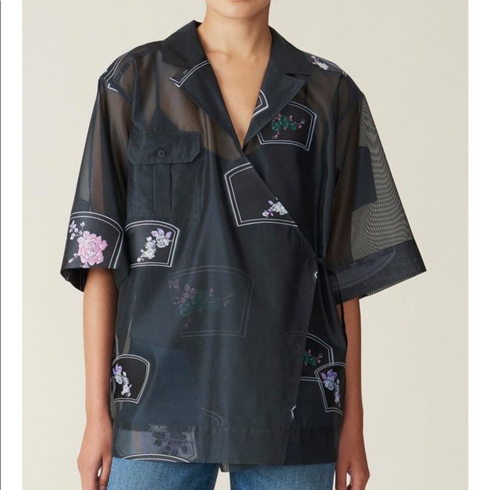 Ganni Black Sheer Floral Blouse